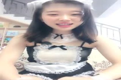 Cute girl with good looks, sexy maid costume and props for masturbation, pink pussy