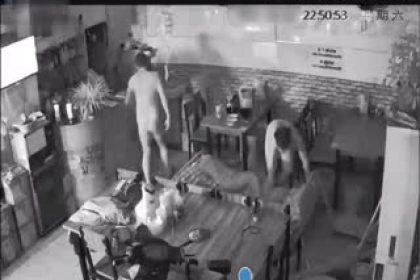 The webcam surveillance secretly filmed the boss and his wife having sex in a small restaurant after they were cheating. They used so much force that the bed collapsed and they were having sex on the dining table.